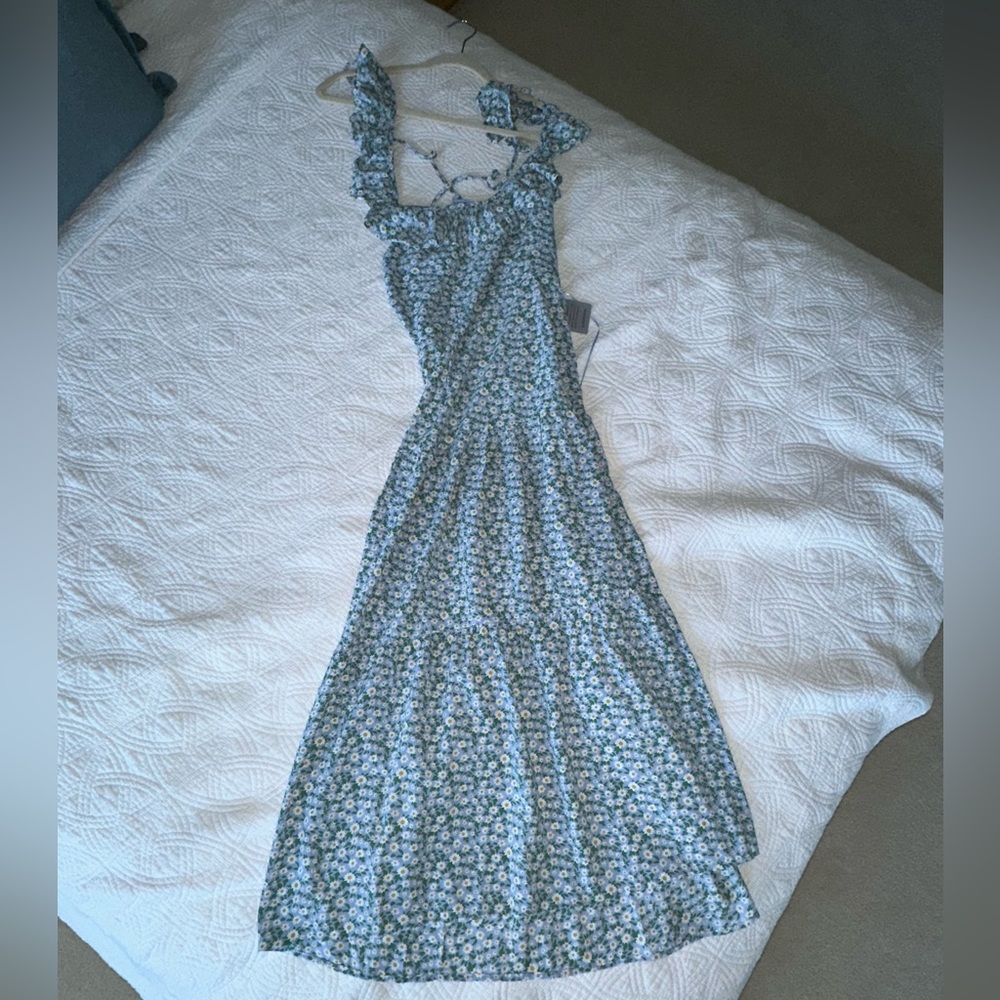 LUSH - NWT- Maxi Dress with cross cross open strap back. Baby Blue - Size Small